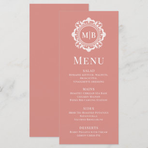 Roségold verzierte Blumenmonogramm-Hochzeit Menükarte