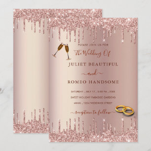 Roségold-Wangenrot-Glitter-Tropfen-Hochzeits-Einla