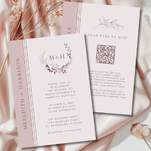 Roségold-Wangenrot-Monogramm-QR-Code-Hochzeit Einladung