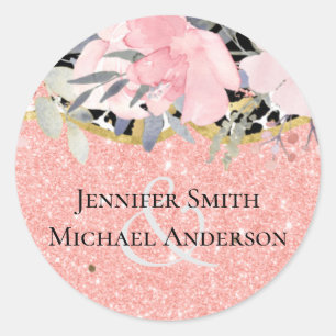 Rosegold WEDDING Girly Pink Glitzer Glam Runder Aufkleber