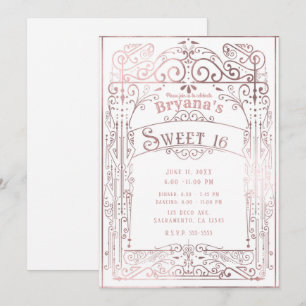 Roségold Weiße Vintage-Viktorianische Deco Sweet 1 Einladung