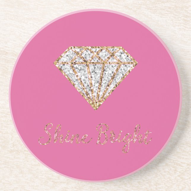 Roségold Weißer Funkel Diamant Getränkeuntersetzer (Vorne)