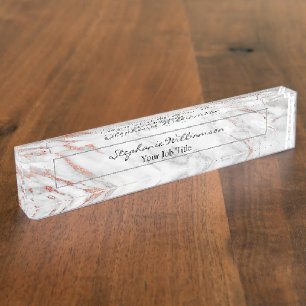 Roségold & Weißer Marmor  Elegant Modern Namensplakette