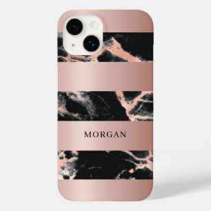 Roségoldbänder, Schwarz & Roségoldmarmor, Name Case-Mate iPhone 14 Hülle