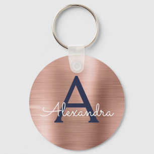 Roségoldblaue Edelstahl-Monogramm Schlüsselanhänger