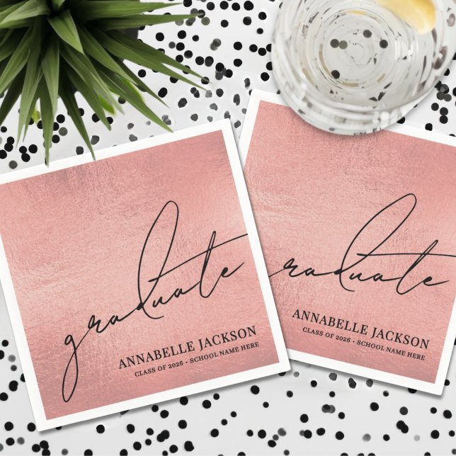 Roségoldene Abschlussfeier Serviette (Pink Rose Gold Graduation Napkins)