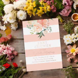 Roségoldene Babyparty-Einladung mit rosa gestreift Folieneinladung