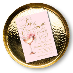 Roségoldene Florale Champagner Bridal Shower-Einla Einladung