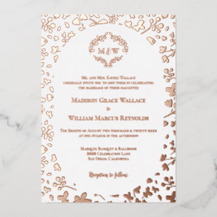 Roségoldene florale Monogramm-Eleganz-Hochzeit Folieneinladung
