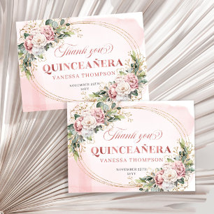 Roségoldene Florale Quince Favor Karte in Blushros