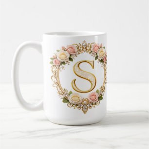 Roségoldene Hochzeit mit floralem Monogramm Buchst Kaffeetasse