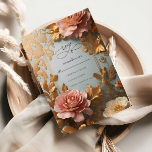 Roségoldene Hochzeit mit vintage-inspiriertem Blum RSVP Karte