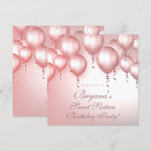 Roségoldene Luftballons funkelnde Geburtstagsfeier Einladung