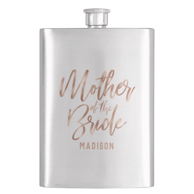 Roségoldene moderne Hochzeit Mutter der Braut Flachmann (Vorderseite)