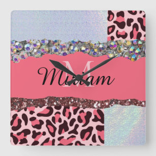 Roségoldene Monogramm-Uhr für Mädchen mit feminine Quadratische Wanduhr