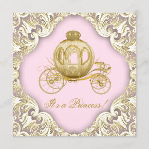 Roségoldene Prinzessinnen-Kutsche - Babyshower für Einladung
