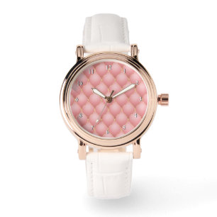 Roségoldene Uhr mit rosa Diamant-Tufting
