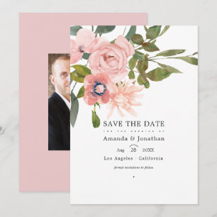 Roségoldene und rosafarbene florale Hochzeitsfotos Save The Date