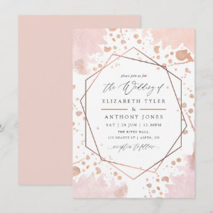 Roségoldene und rosafarbene geometrische Hochzeit Einladung