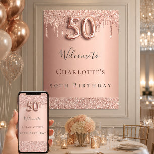 roségoldene Willkommensgruß zur 50. Geburtstagsfei Poster