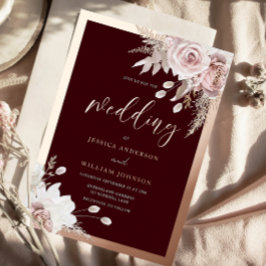 Roségoldfolie Burgunderrot Hauch Florale Hochzeit Folieneinladung