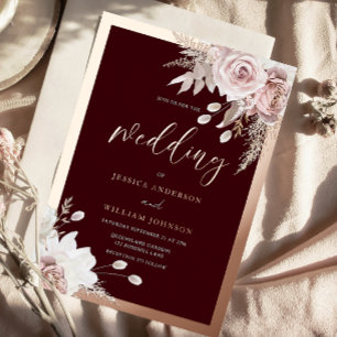 Roségoldfolie Burgunderrot Hauch Florale Hochzeit Folieneinladung