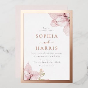 Roségoldfolie-Rand-Blush-Blumenhochzeit Folieneinladung