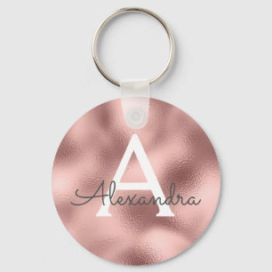 Roségoldfolie und funkelndes Monogramm Schlüsselanhänger