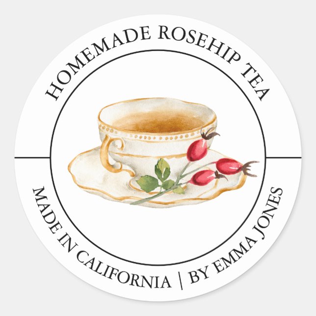Rosehip Tea Modernes Label Runder Aufkleber (Vorderseite)