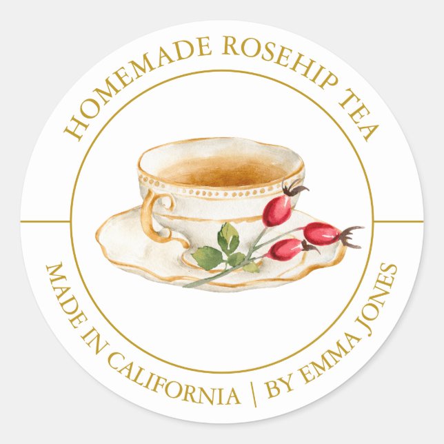 Rosehip Tea Modernes Label Runder Aufkleber (Vorderseite)