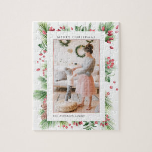 Rosehips & Holly Berries Weihnachtsgrün Foto Puzzle