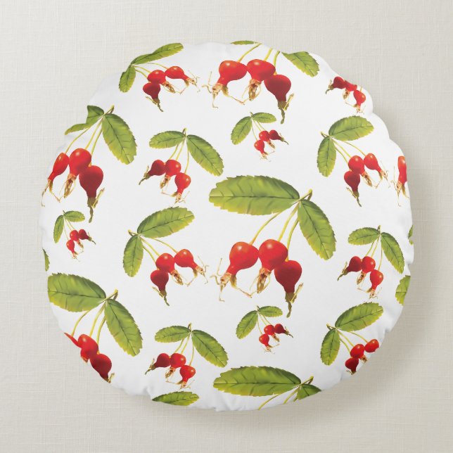 Rosehips Muster 3 Winkel Rundes Kissen (Vorderseite)