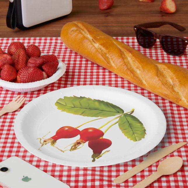 Rosehips Muster Rote Seiten Pappteller (Picknick)