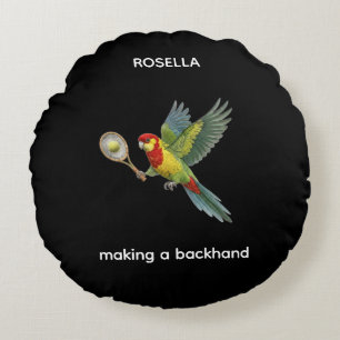 Rosella-Papagei spielt Tennis Rundes Kissen