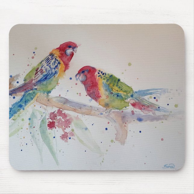 Rosella Parrot Aquarellmalerei Mousepad (Vorne)