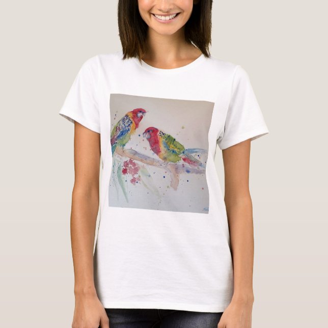 Rosella Parrot Aquarellmalerei T-Shirt (Vorderseite)