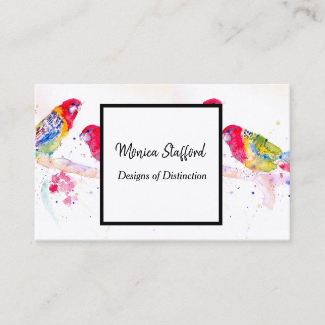 Rosella Parrot Blume Watercolor Business Card Visitenkarte (Vorderseite)