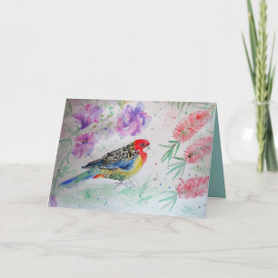 Rosella Parrot mit Bottlebrush Bird Birthday Card Karte