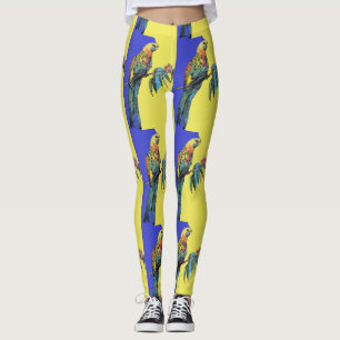 Rosella Parrot Watercolor Navy Blue Bird Leggings