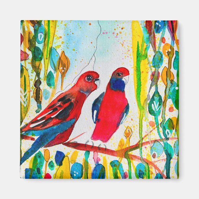 Rosella-Vögel in der Baumwasserfarbenkunst Magnet (Vorne)