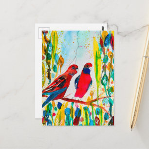 Rosella-Vögel in der Baumwasserfarbenkunst Postkarte
