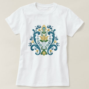 Rosemaling Blue and Gold T - Shirt