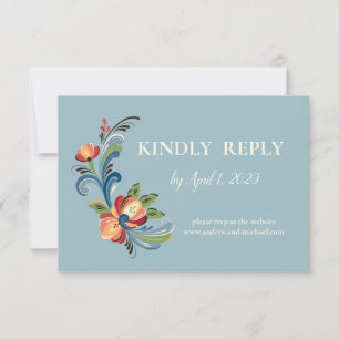 Rosemaling Blue and Red Response Card RSVP Karte