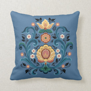 Rosemaling Gold und Burgund Kissen