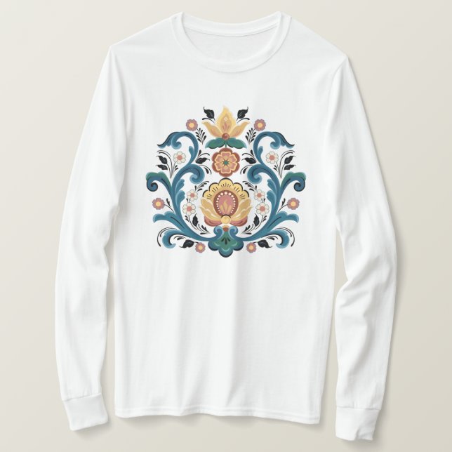 Rosemaling Gold und Burgund T - Shirt (Design vorne)