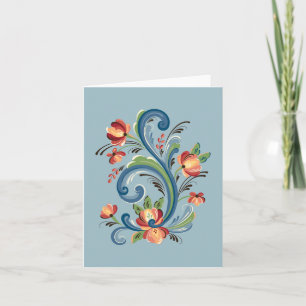 Rosemaling in Blue and Red Greeting Card Karte