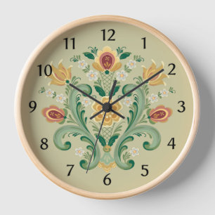 Rosemaling in Grün- und Golduhr Uhr