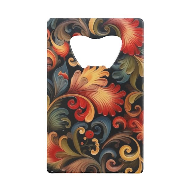 Rosemaling Modern 5 Geldbeutel Flaschenöffner (Vorderseite)