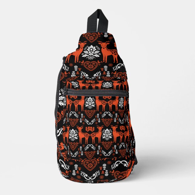 Rosemaling Norwegische Volkskunst Crossbody Bag (Vorderseite)