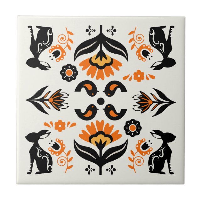 Rosemaling Norwegische Volkskunst Fliese (Vorderseite)